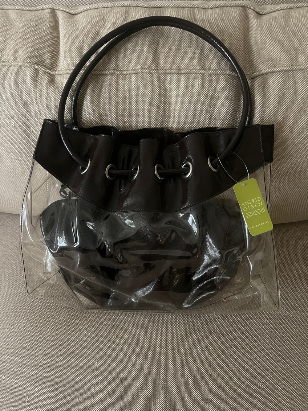 NWT Sigrid Olsen “Andrina” Transparent/Chocolate Pouch Shoulder Bag Tote